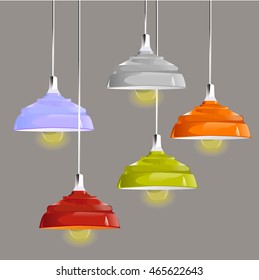 lamp on gray background.Furniture icons.Chandeliers, lamps, bulbs, luster, electrolier,illuminator.Elements of interior.Modern interior.Vector Isolated Lamp.