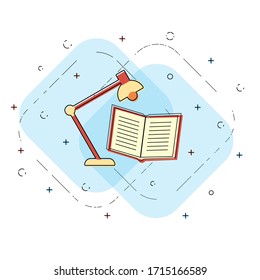 Lamp and opened book linear icon. Reading concept. Creative flat design vector.