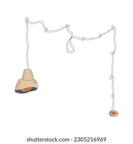 Lamp and outdoor wires isolated on white background. Lighting. A piece of interior. Vector illustration.