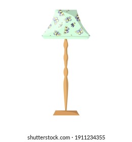 Lamp with a pattern of butterflies on a blue background. Vector illustration in a flat style.