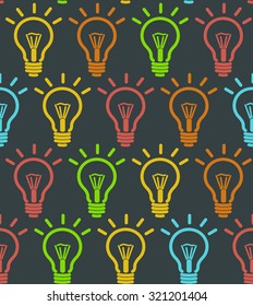 Lamp Pattern Seamless on Black Background. The Concept of Business Idea. Vector illustration