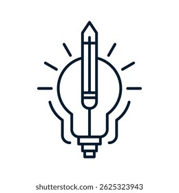 Luz, lápis. Conceito solução criativa, ideia. Ícone linear de vetor isolado no plano de fundo branco.