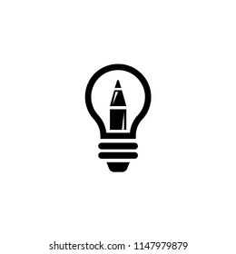 Lamp and Pencil, Creative Design Idea. Flat Vector Icon illustration. Simple black symbol on white background. Lamp and Pencil, Creative Design Idea sign design template for web and mobile UI element