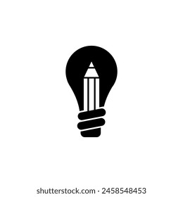 Lamp and Pencil, Creative Design Idea flat vector icon. Simple solid symbol isolated on white background. Lamp and Pencil, Creative Design Idea sign design template for web and mobile UI element