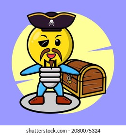 Lamp pirate character with hat and beside treasure box cute style design t-shirt, sticker logo element