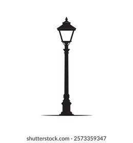 Lamp post black fill silhouette vector icon isolated on white background