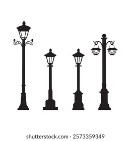 Lamp post black fill silhouette vector icon isolated on white background