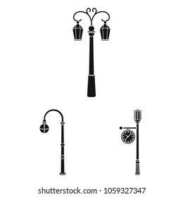 Lamp post black icons in set collection for design. Lantern and lighting vector symbol stock web illustration.