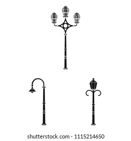 Lamp post black icons in set collection for design. Lantern and lighting vector symbol stock web illustration.