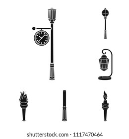 Lamp post black icons in set collection for design. Lantern and lighting vector symbol stock web illustration.