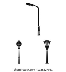Lamp post black icons in set collection for design. Lantern and lighting vector symbol stock web illustration.