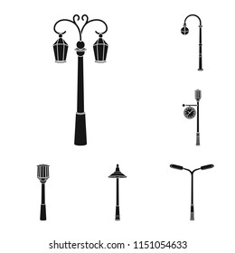 Lamp post black icons in set collection for design. Lantern and lighting vector symbol stock web illustration.