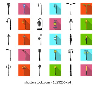 Lamp post black,flat icons in set collection for design. Lantern and lighting vector symbol stock web illustration.