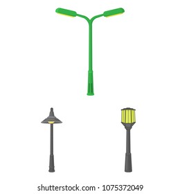 Lamp post cartoon icons in set collection for design. Lantern and lighting vector symbol stock web illustration.