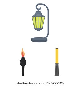 Lamp post cartoon icons in set collection for design. Lantern and lighting vector symbol stock web illustration.