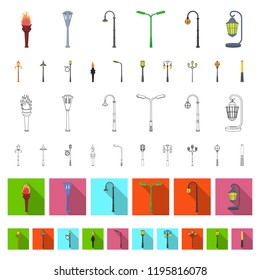 Lamp post cartoon icons in set collection for design. Lantern and lighting vector symbol stock web illustration.