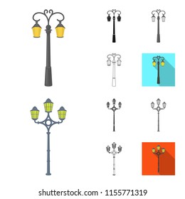 Lamp post cartoon,black,flat,monochrome,outline icons in set collection for design. Lantern and lighting vector symbol stock web illustration.