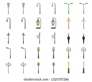 Lamp post cartoon,monochrom icons in set collection for design. Lantern and lighting vector symbol stock web illustration.