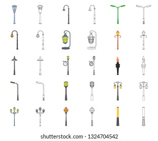 Lamp post cartoon,outline icons in set collection for design. Lantern and lighting vector symbol stock web illustration.