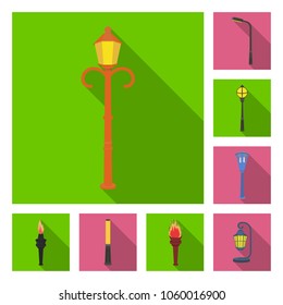 Lamp post flat icons in set collection for design. Lantern and lighting vector symbol stock web illustration.