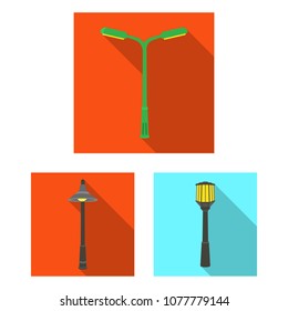 Lamp post flat icons in set collection for design. Lantern and lighting vector symbol stock web illustration.