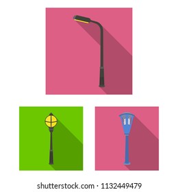 Lamp post flat icons in set collection for design. Lantern and lighting vector symbol stock web illustration.