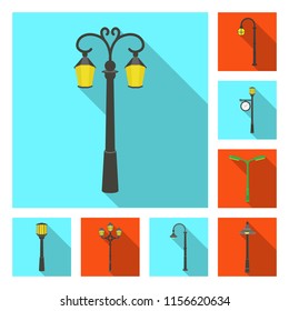 Lamp post flat icons in set collection for design. Lantern and lighting vector symbol stock web illustration.