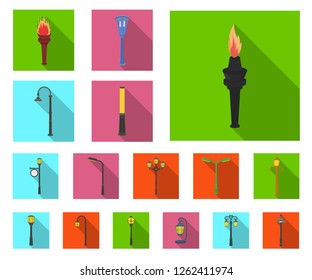 Lamp post flat icons in set collection for design. Lantern and lighting vector symbol stock web illustration.