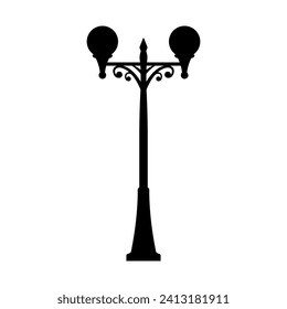 Lamp post icon. Street light. Black silhouette. Vertical front side view. Vector simple flat graphic illustration. Isolated object on a white background. Isolate.