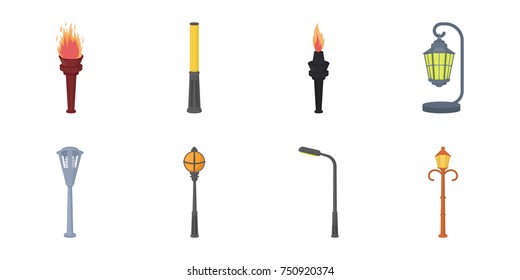Lamp post icons in set collection for design. Lantern and lighting vector symbol stock  illustration.
