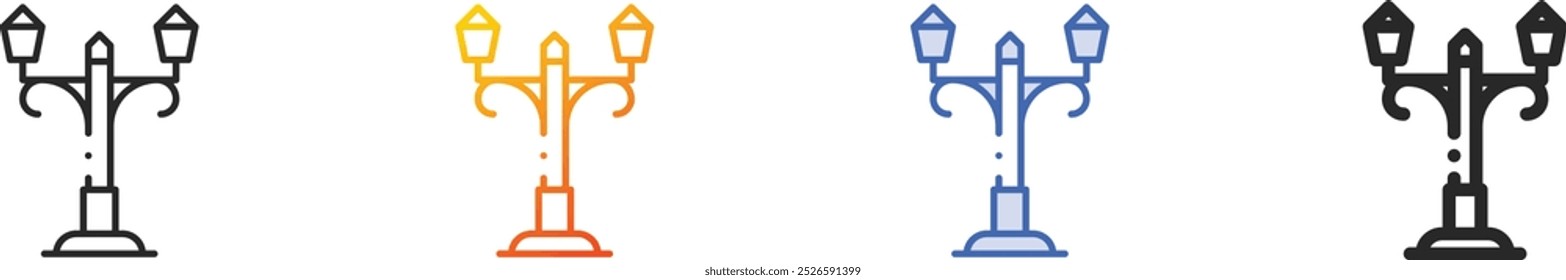 lâmpada post icon.Thin Linear, gradiente, azul traço e negrito estilo Design isolado no fundo branco