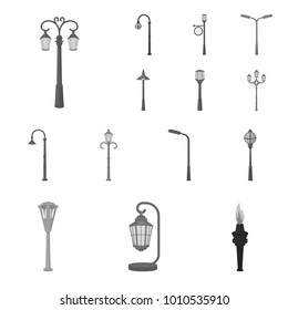Lamp post monochrome icons in set collection for design. Lantern and lighting vector symbol stock web illustration.