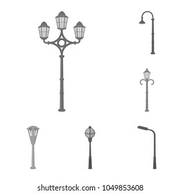 Lamp post monochrome icons in set collection for design. Lantern and lighting vector symbol stock web illustration.