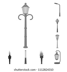 Lamp post monochrome icons in set collection for design. Lantern and lighting vector symbol stock web illustration.