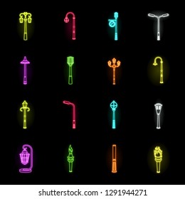 Lamp post neon icons in set collection for design. Lantern and lighting vector symbol stock web illustration.