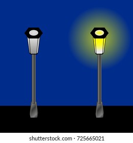The lamp post is on, it is off. Vector illustration.
