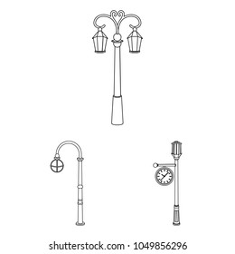 Lamp post outline icons in set collection for design. Lantern and lighting vector symbol stock web illustration.