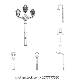 Lamp post outline icons in set collection for design. Lantern and lighting vector symbol stock web illustration.