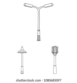 Lamp post outline icons in set collection for design. Lantern and lighting vector symbol stock web illustration.