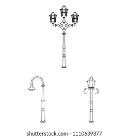 Lamp post outline icons in set collection for design. Lantern and lighting vector symbol stock web illustration.