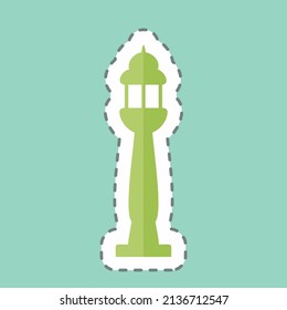 Lamp Post Sticker in trendy line cut isolated on blue background
