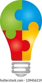 Lamp and puzzle colored logo