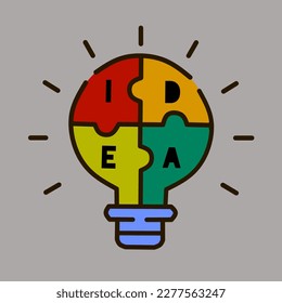Lampenpuzzle Design-Vektorgrafik symbolisiert Idee