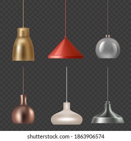 Lamp realistic. Hanging luxury interior decoration modern lamp colored lights vector illustrations