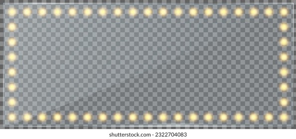 Lamp rectangle around the mirror, light glitter bulb wall frame – stock vector