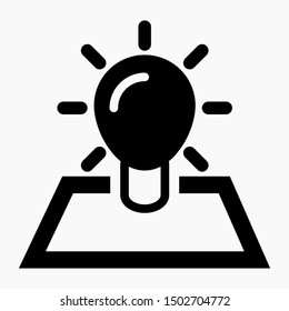 Lamp and rectangle icon. Energy Efficiency Illustration. Project. Innovation icon. Icon of a new idea. Vector illustration. Illumination illustration. Vector icon.