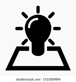 Lamp and rectangle icon. Energy Efficiency Illustration. Project. Innovation icon. Icon of a new idea.  Illumination illustration. Vector icon.