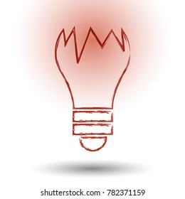 The lamp is red-hot to the limit burst, crashed red on a white background. The decision, idea, thought, concept. Lamp in the style of grunge. Vector EPS 10.