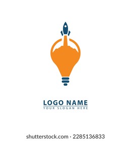 lamp and rocket logo icon vector. Abstract graphic in simple flat illustration style.