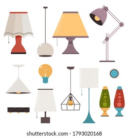 Lamp and sconce vector cartoon set isolated on a white background.